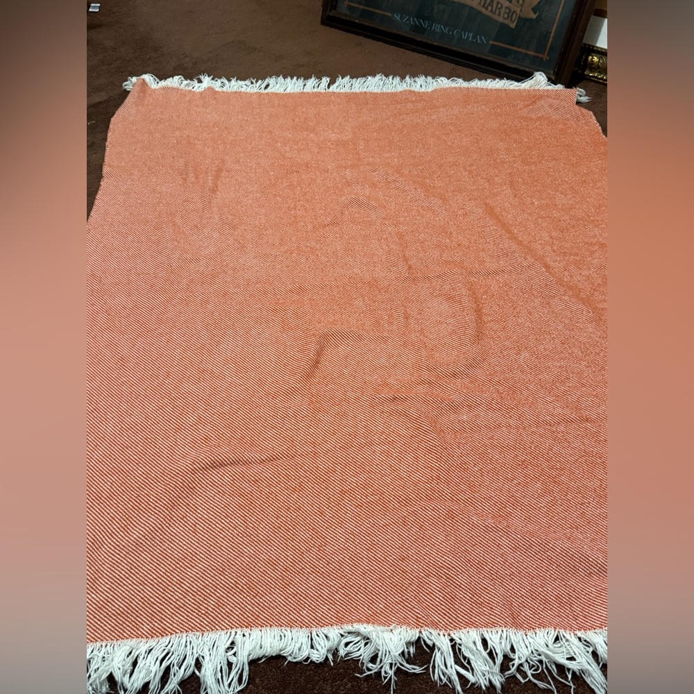 Linea Casa SFERA Rust White pattern cotton throw fringe blanket 49x62 -Portugal